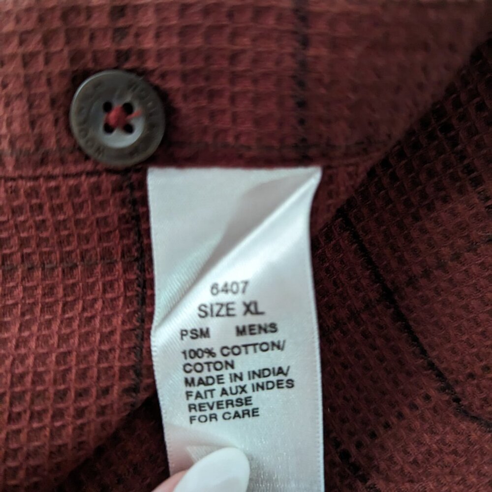 Woolrich Thermal Waffle Knit Long Sleeve Shirt Mens XL Dark Red Orange Plaid - Picture 2 of 6